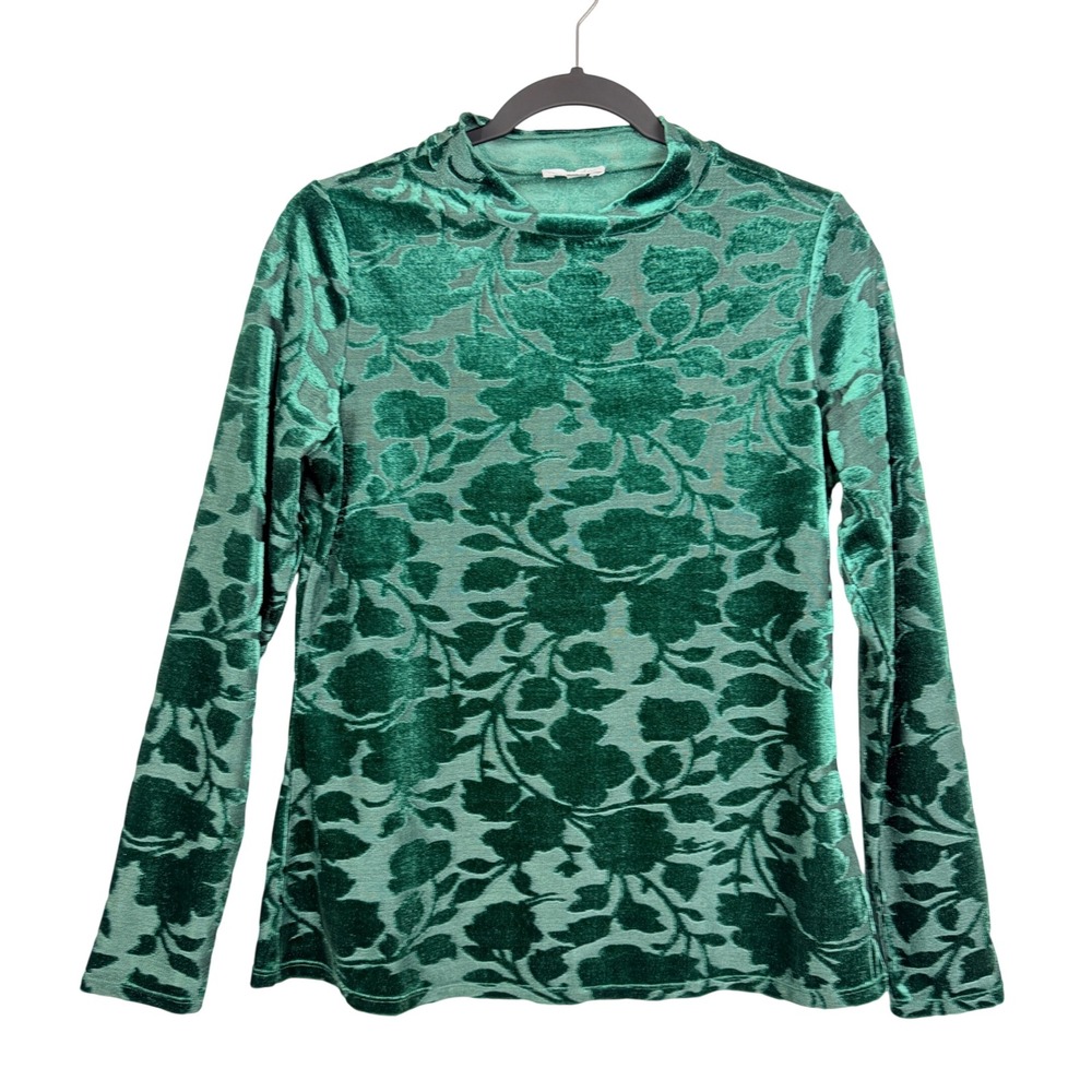 Whimsigoth Jewel Emerald Green Velvet Burn Out Floral Mock Top Dark Coquette